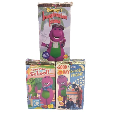 Lot of 3 Barney The Purple Dinosaur VHS Tapes Imagination Island Play School - Image 1 of 4
