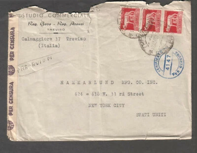 Italia 1945 Segunda Guerra Mundial censores cubierta Studio Commerciale Treviso a Nueva York Foto 1 de 2