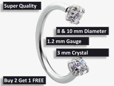 Internally Threaded Two Sided Crystal Horseshoe Piercing Hoop Ring Gift - Image 1 of 4