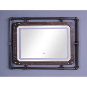 Miroir mural moderne en métal Bowery Hill avec lumière LED marron foncé - Photo 1 sur 5