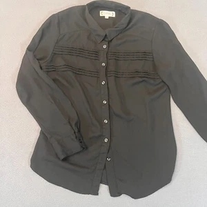 NANETTE LEPORE Black Pleated Button Up Top Collar Long Sleeve Womens Sz Small - Picture 1 of 10
