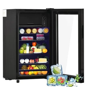 76L LED Glastürkühlschrank Mini Flaschenkühlschrank Getränkekühlschrank Schwarz - Bild 1 von 18