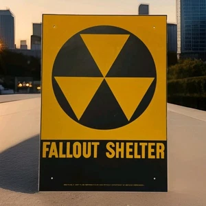 Vintage U.S. Civil Defense Fallout Shelter Sign 14x10" No.2 (Unused) - Picture 1 of 10