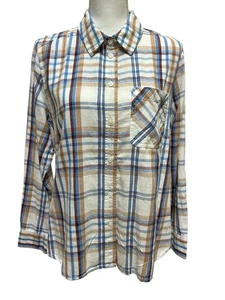 NWT Time and True Women’s Flannel Shirt-Medium-Mixed Plaid Long Sleeve Button Up - Picture 1 of 9