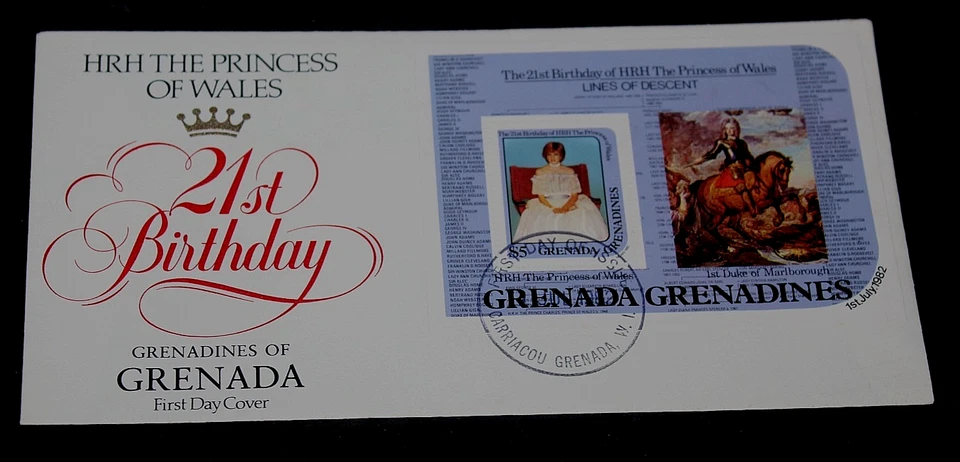 GRENADINES OF GRENADA 1982 PRINCESS DIANAS 21ST M/SHEET ON FIRST DAY COVER - Image 1 of 1