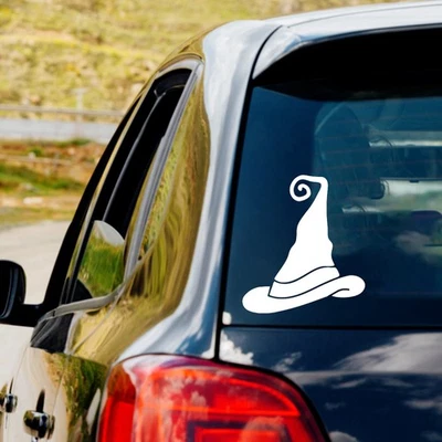 Espeluznante Bruja Mago Sombrero Vinilo Calcomanía Adhesivo Coche Camión Portátil Taza Halloween Miedo Foto 1 de 4