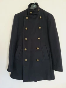 ZARA Wool Tweed Coat Jacket Mens Navy Military Bronze Buttons Limited Edition S - Picture 1 of 21