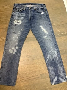 Pantalones de mezclilla rectos ajustados Polo Ralph Lauren The Varick 34x34 universitarios graffiti - Imagen 1 de 20