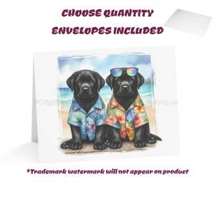 DigiPups Negro Labrador Laboratorio Perro Par Playa #1 Juego de Tarjetas de Nota Tarjetas y Sobres - Imagen 1 de 3