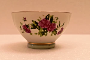 Vintage chinesische Porzellan Schüssel mit lila Rose Blumenmuster Goldrand 4,5x2,5" - Bild 1 von 6
