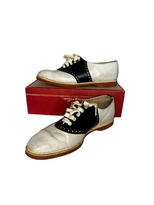 Zapatos Spalding Saddle Años 50 Para Mujer 6.5 B Cuero Negro Blanco Oxford Caja Original Foto 1 de 4