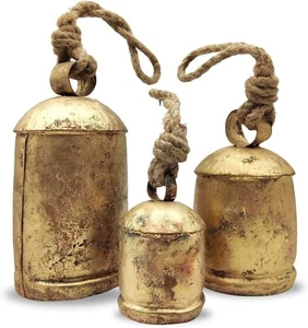 Handicrafts Vintage Rustic Metal Harmony Cow Bells Set of 3 Huge Rustic Christma - Picture 1 of 7
