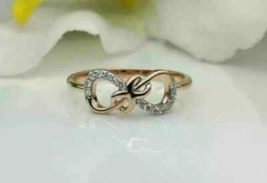 14K Rose Gold Plated Infinity Engagement Ring 1Ct Round Cut Lab Created Diamond - Picture 1 of 9