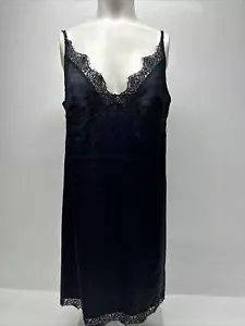 Simone Perele Slip Dress Nightgown Lingerie Lace Satin PJs Black US Medium 8 10 - Picture 1 of 9