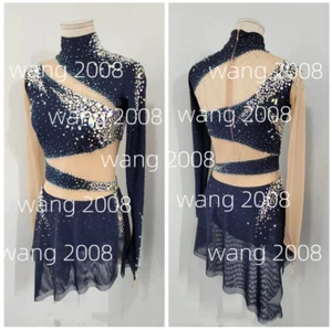 Ice Figure Skating Competition Dress Girls' Baton Twirling Costume dark blue - Picture 1 of 7