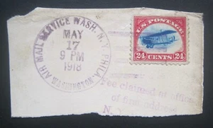 US Airmail C3 Curtiss Jenny an Stück gebunden frühe 3. Tag Ausgabe Stornieren 17. Mai 1918 - Bild 1 von 2