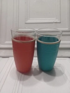 2 Nile Cryst-o-therm Vintage Pair Of glasses OrangeTeal. - Picture 1 of 5