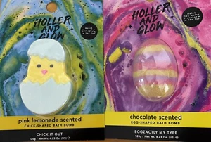 Nuovo sigillato Holler & Glow confezione da 2 bombe da bagno rosa limonata uovo di pulcino e cioccolato - Foto 1 di 4