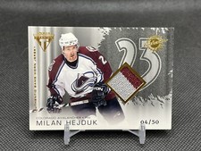 2003-04 Pacific Private Stock Titanium Milan Hejduk Game Worn Jersey /50 SP #148
