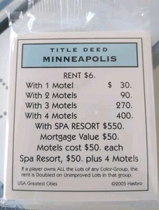 Title Deed Cards USA Greatest Cities Monopoly Piece Parts Replacement 2005 - Picture 1 of 2