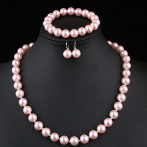 10mm 12mm South Sea Shell Pearl Round Beads Necklace Bracelet Earrings Set AAA+