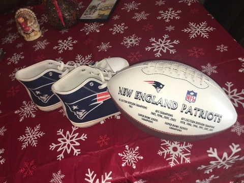 New England Patriots Football & Canvas Men's Size 12 Sneakers High Tops Shoes Cover