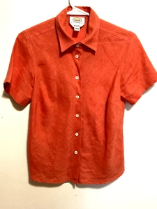 Talbots Petites Irish Linen Blouse Womens size 4 Button down front short sleees - Picture 1 of 3