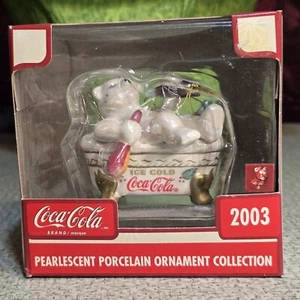 Coca-Cola 2003 Cavanagh Pearlescent Porcelain Ornament Polar Bear New in Box - Picture 1 of 9