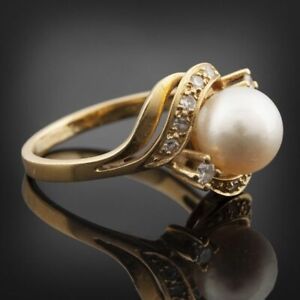 Fashion Wedding Rings for Women  Gold  Jewelry White Pearl Ring Size 6-10