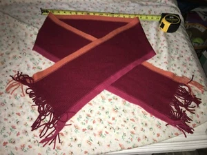 Super Scarf Soft Knit Stripe with Yarn Fringe Red Pink Orange 62" long 8" wide - Picture 1 of 5