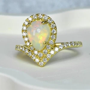 Anillo de diamantes de ópalo natural en oro amarillo de 18 quilates con 1,30 ... - Imagen 1 de 6