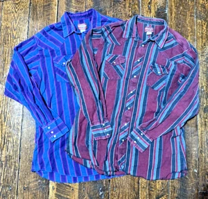 (2) Wrangler Men's 2XT Tall Man Western Pearl Snap L/S Flannel Shirts - Striped - Picture 1 of 15