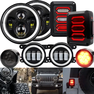 Turn Tail Lamp Combo For Jeep Wrangler JK 2007-2018 7" LED Headlights Fog Lights - Image 1 of 4
