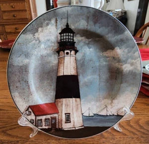 By the Sea Salad Plates (pair) 8" Sakura David Carter Brown Stoneware Blue Red ! - Picture 1 of 16