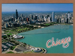 Lake Michigan Adler Planetarium Shedd Aquarium Chicago IL cartolina continentale - Foto 1 di 2