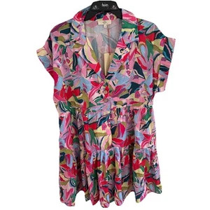 ENTRO M Romper Shorts Bright Floral Tropical Lined Collar Short Sleeve NWT - Picture 1 of 7