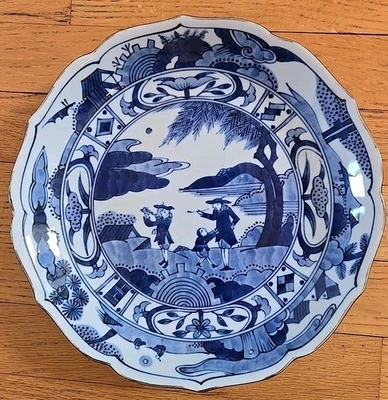 Figuras japonesas vintage de porcelana azul y blanco rueda de molino niños cuenco firmado  Foto 1 de 4