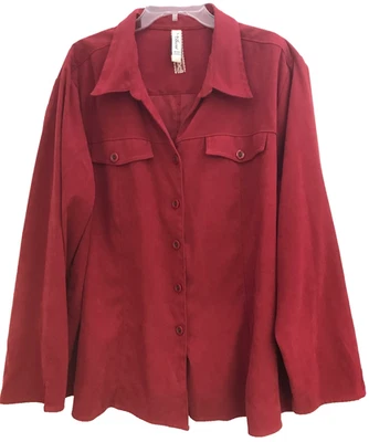 Chaqueta Camisa LA Blues Para Mujer 30W 32W Roja Abotonada Mangas Largas Cuello 4X Foto 1 de 4