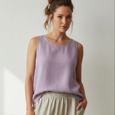 Bryn Walker Purple Lavender Gauve Cotton Tank Top Baggy Lagenlook Size Large - Imagem 1 de 4