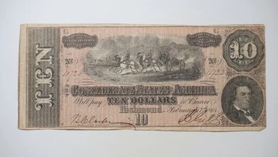 Billete de 10 dólares CSA de los Estados Confederados de América/N25 Foto 1 de 2