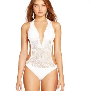 Sexy Ralph Lauren Badeanzug Badeanzug 1-teilig weiß Häkelspitze SMALL neu ohne Etikett - Bild 1 von 6