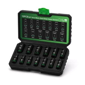 3/8-Inch Drive 12-Point Metric Semi-Deep Impact Socket Set, Mid-Length Socket... - Picture 1 of 9