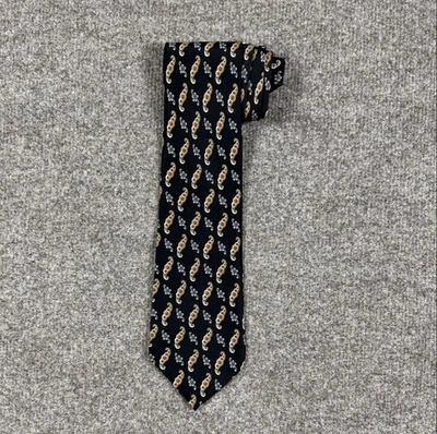 Corbata Vintage Valentino Negra Floral Patrón Abstracto 100% Seda Hecha en Italia Foto 1 de 4