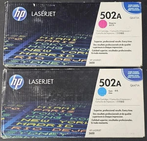 HP 502A LaserJet Toner Cartridges Q6471A Q6473A Cyan Magenta Genuine OEM Sealed - Afbeelding 1 van 5