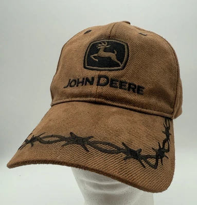 约翰迪尔棕色帽子油皮绑带帽铁丝网拖拉机农业乡村 — 第 1/4 张图片