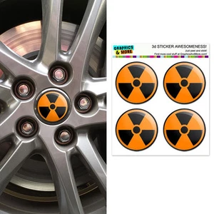Radioactive on Orange - Wheel Center Cap 3D Domed Stickers Badges - Set of 4 - Picture 1 of 1