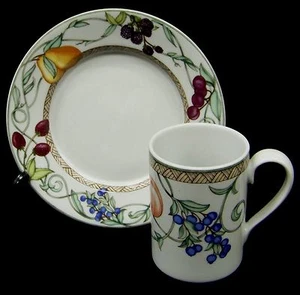 Juego de 2 piezas Dansk PATRÓN DE FRUTAS UMBRIANAS Plato de postre o B&B y taza con mango - Imagen 1 de 3