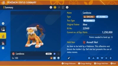 Shiny 6IV XXL EV Trained Intimidate Landorus Therian Pokémon Scarlet/Violet Home