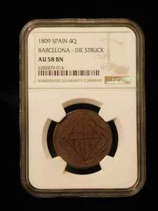 1809 Spain 4 Quartos Barcelona - Die Struck - NGC AU58BN - Picture 1 of 4