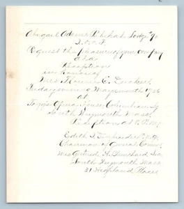 IOOF Odd Fellows Abigail Adams Rebekah Lodge 90 7 maggio 1926 invito Weymouth - Foto 1 di 2